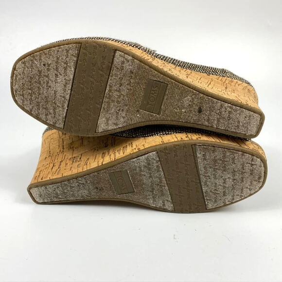 Women's Toms Stella Peep Toe Cork Wedge Shoes Tweed Black & Natural Size 8 - Picture 7 of 9